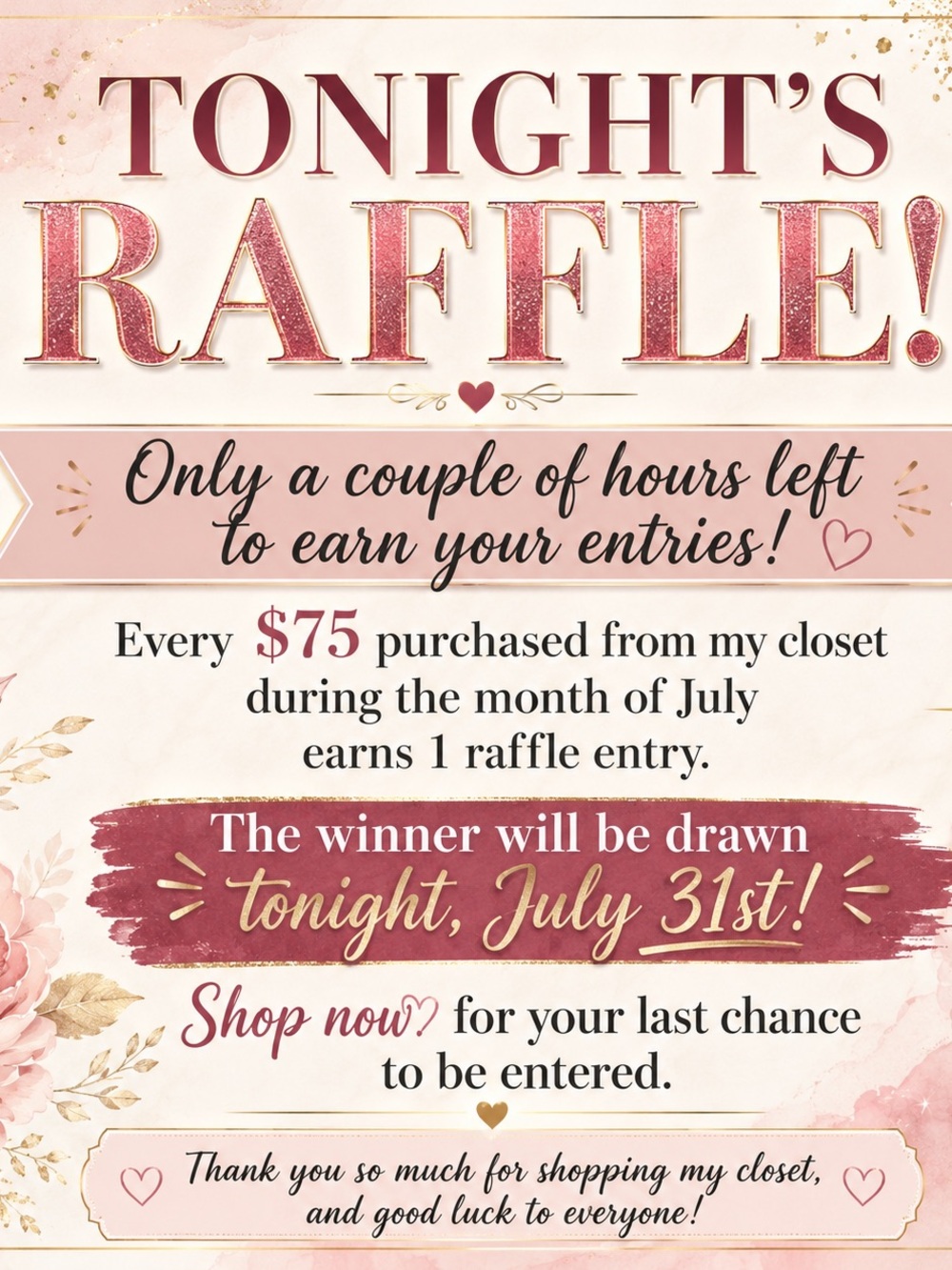 Tonight's Raffle Promotional Sign - Pink & Gold